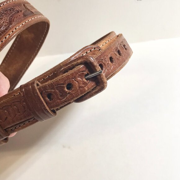 Vintage Handcrafted Tooled Mens Womens Brown Leather Belt Size 32 S/M 30"-34" - Picture 11 of 16